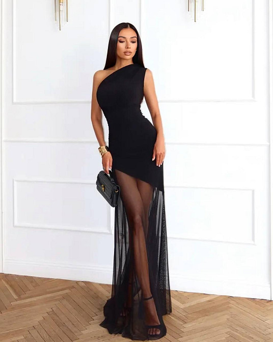 Женское вечернее платье макси на одно плечо микромасло + сетка 46/48 Одесса - изображение 1