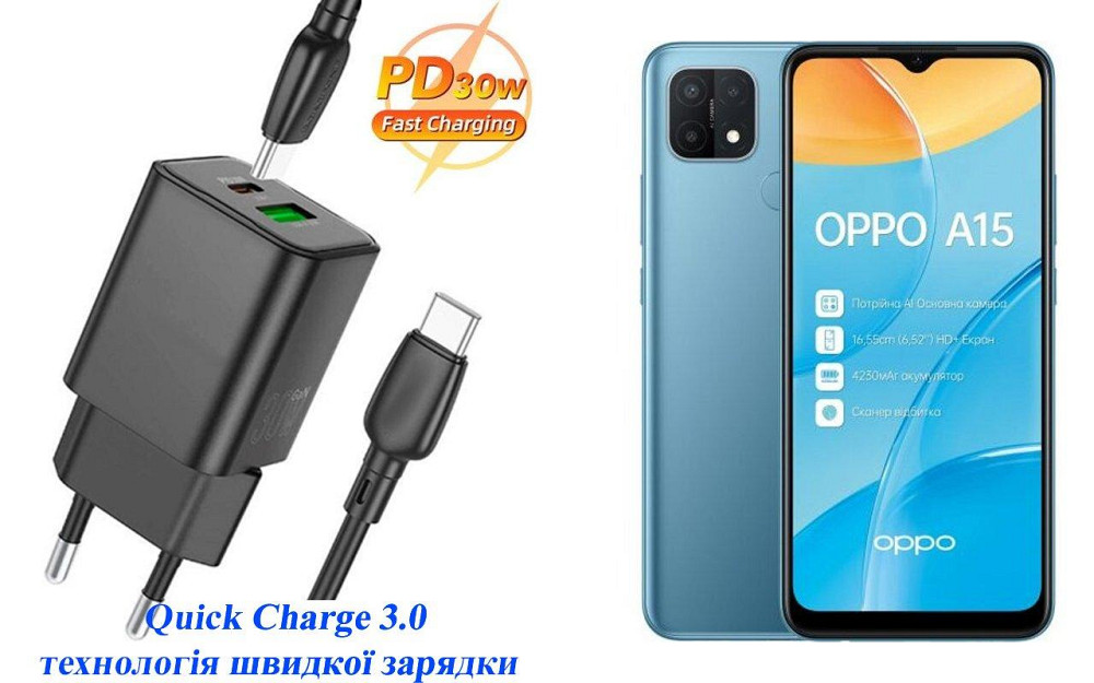 Зарядний пристрій Dual Port 30W для смартфона OPPO A15 Київ - фото 1