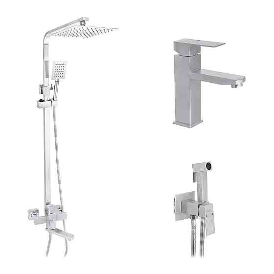 Набор 3 в 1 душевая система Kroner Edelstahl Kubus-ESG063 + смеситель Edelstahl Kubus-ESG010 + смеситель Киев