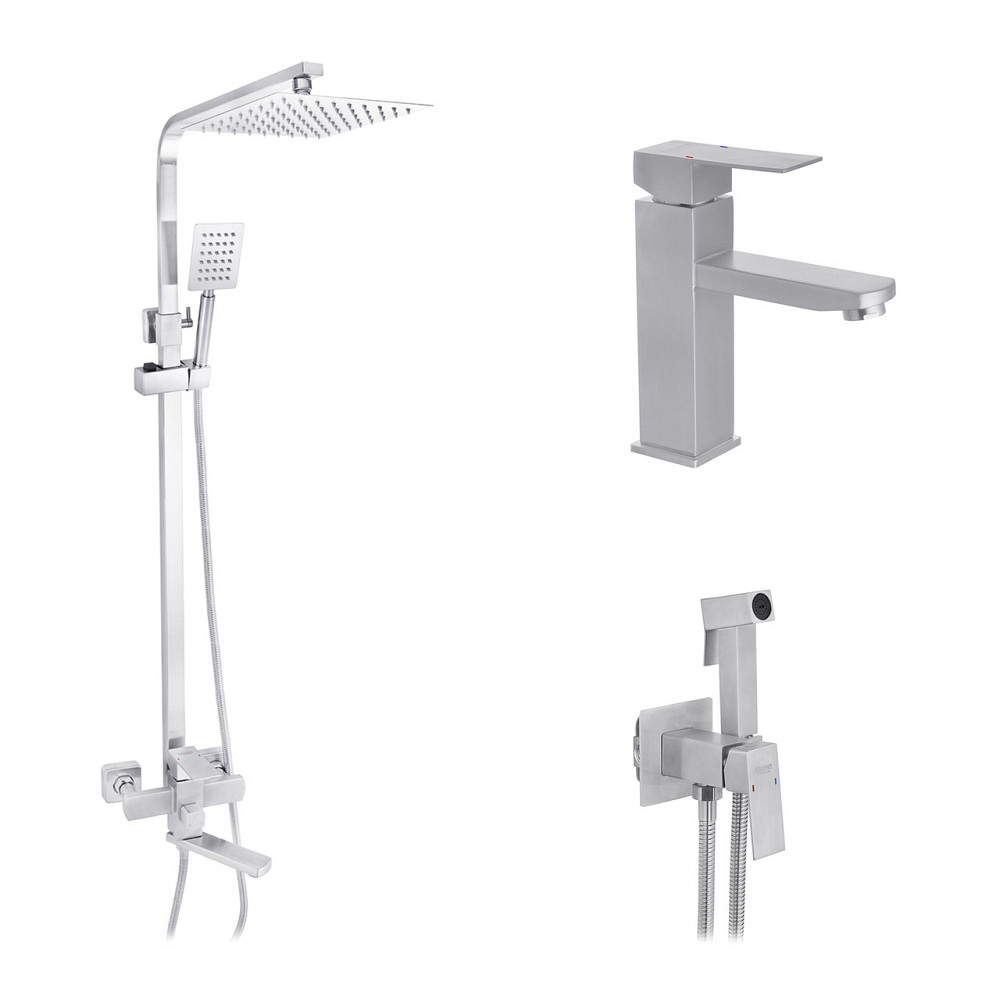 Набор 3 в 1 душевая система Kroner Edelstahl Kubus-ESG063 + смеситель Edelstahl Kubus-ESG010 + смеситель Киев - изображение 1