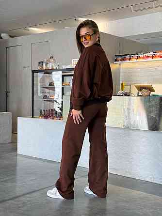 Женский костюм оверсайз с широкими брюками из двунитки Коричневый 46/48 Харьков