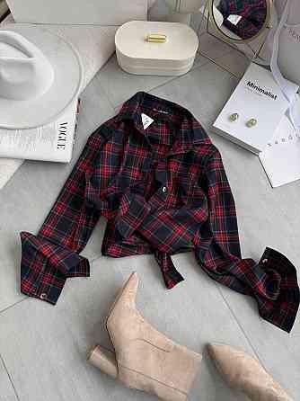 Женская повседневная оверсайз рубашка в клетку костюмный тиар Красный Одесса