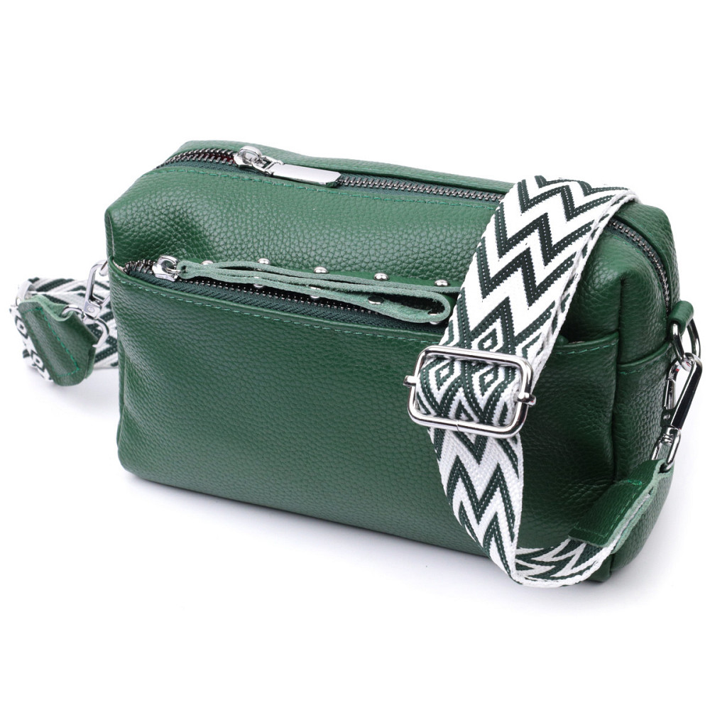 Шкіряна сумка зі стильним бігунком Vintage 22651 Зелена Київ - фото 1