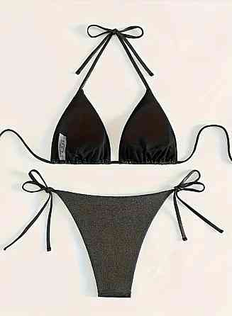 Купальник раздельный шторки блестящий женский S черный Киев