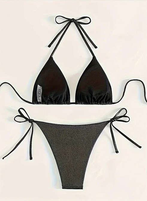 Купальник раздельный шторки блестящий женский S черный Киев - изображение 3