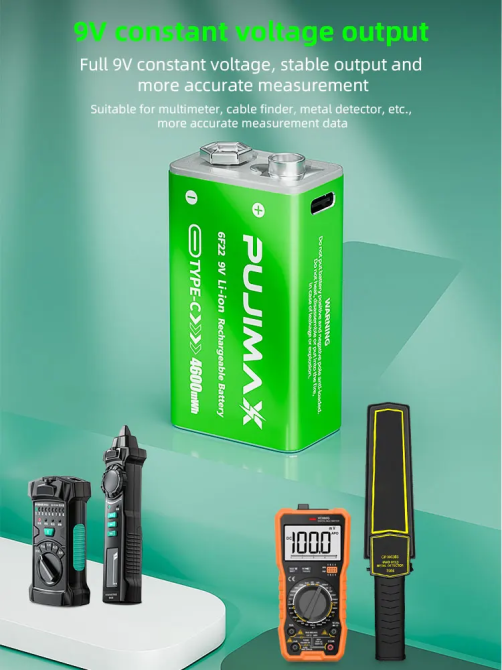 Акумуляторна батарея Pujimax 9В 4600 мВт/год Type-C модель 6F22 для металошукача (2 шт.) Зелений Київ - фото 4