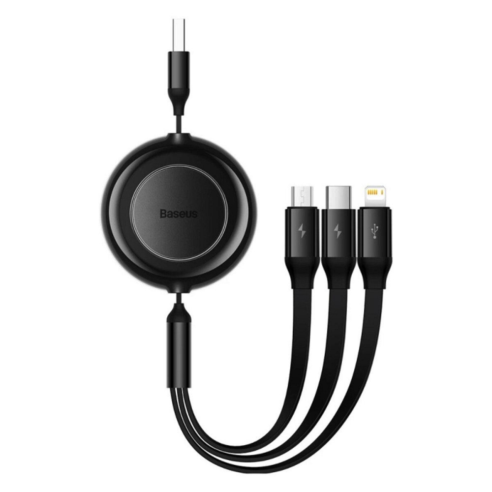 Кабель Baseus Free2Draw Retractable Crystal Fast Charging Data Cable USB to M+L+C 3.5A 1.1m Cluster Black Одесса - изображение 1