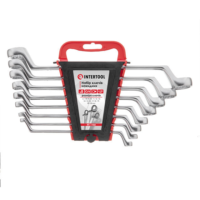 Набір ключів накидних, 8 шт., 6-22 мм., Cr-V INTERTOOL HT-1102 Киев - изображение 1