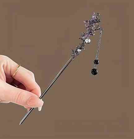 Заколка шпилька для волос палочка с бабочкой фиолетовая Киев