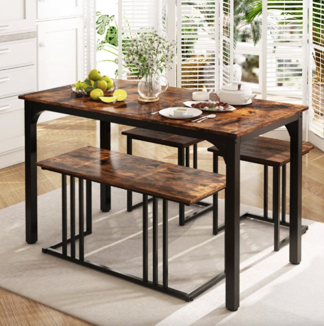 Обеденный стол со скамейкой и стульями из дерева Коричневый комплект мебели Decima Киев - изображение 5