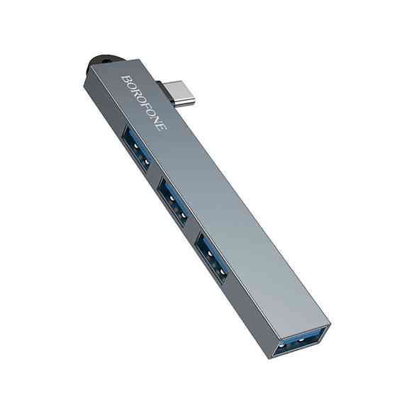 USB-хаб BOROFONE FH1A 4-in-1 converter(Type-C to USB2.0*3+USB3.0) Metal Gray Одеса
