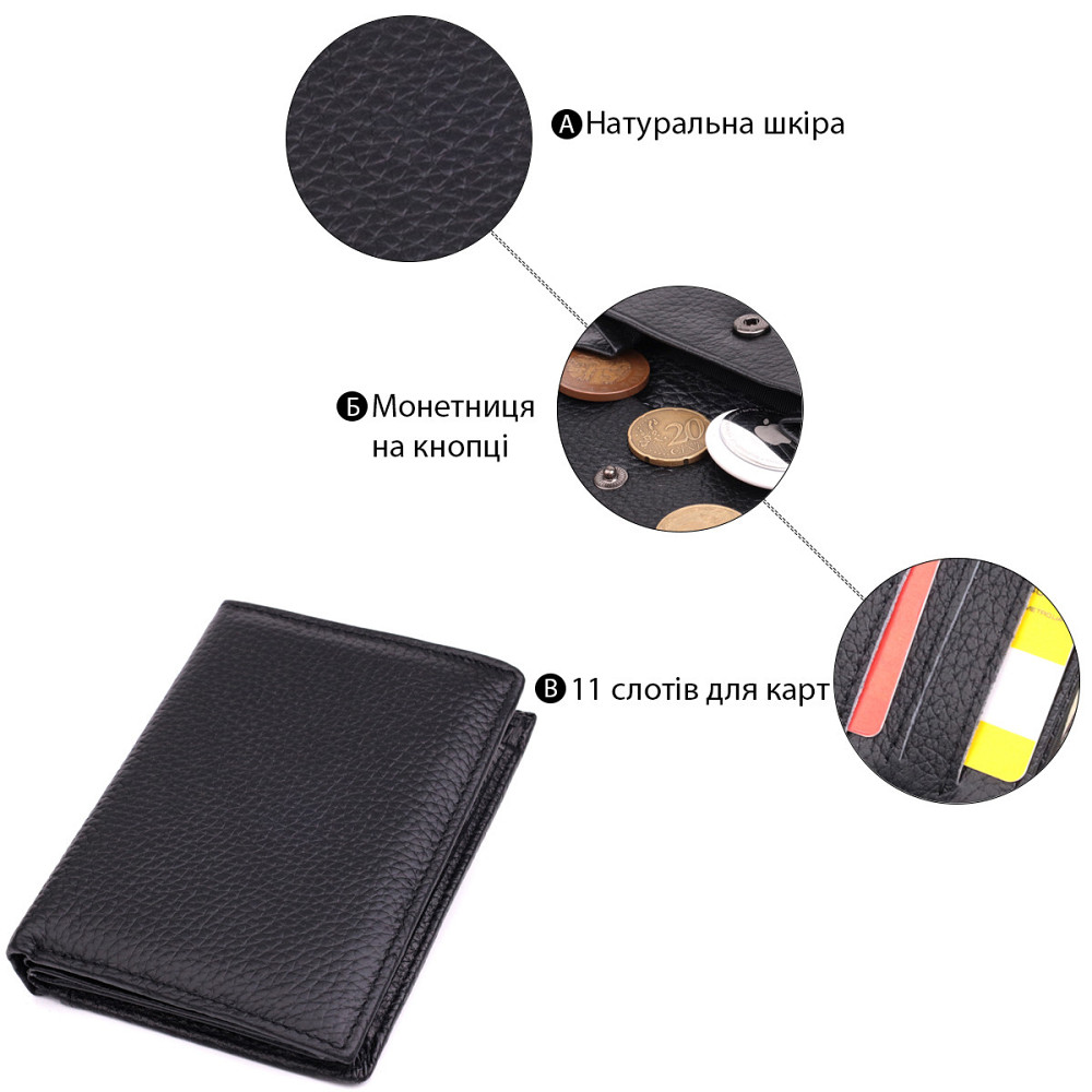 Зручний чоловічий шкіряний гаманець у два складання Vintage sale_15093 Чорний Київ - фото 4