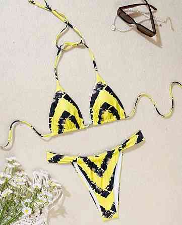 Раздельный купальник шторками на завязках S желто-черный Киев