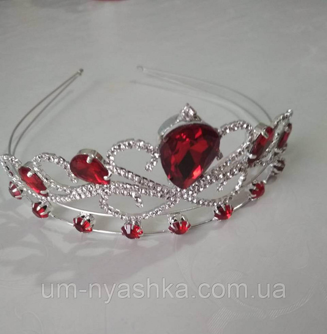 Диадема на обруче Корона золотая с красными камнями Кривой Рог - изображение 3