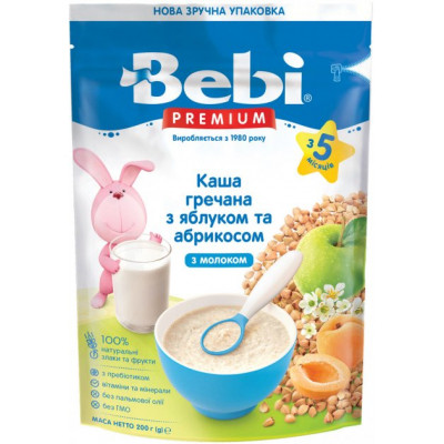 Детская каша Bebi Premium молочная гречневая с яблоком и абрикосом +5 мес. 200 (8606019654290) Винница - изображение 1