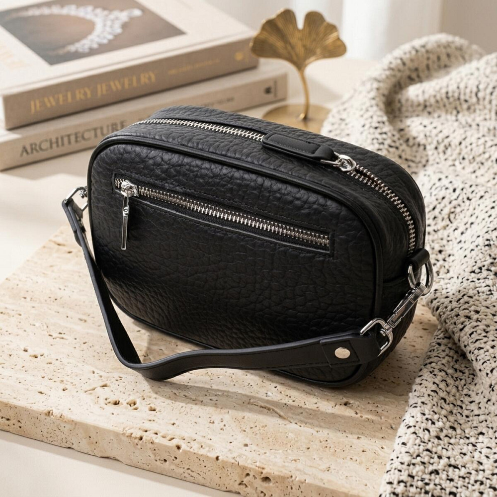 Стильна сумка декорована металевими кнопками з натуральної шкіри Vintage 22333 Чорна Київ - фото 14