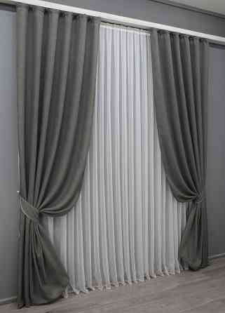 Комплект готовых штор VR-Textil Лен Мешковина № 1473ш Темно-серый 150х270 см 2 шт (33-0340) Киев