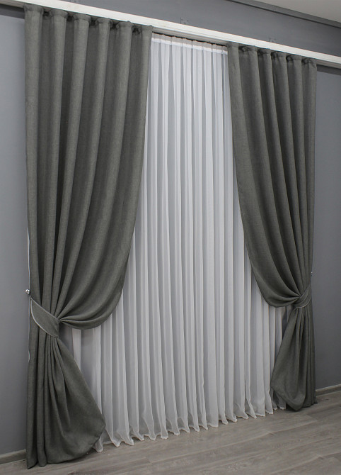 Комплект готовых штор VR-Textil Лен Мешковина № 1473ш Темно-серый 150х270 см 2 шт (33-0340) Киев - изображение 3