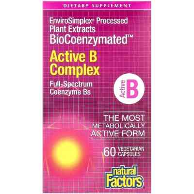 Витаминно-минеральный комплекс Natural Factors Активный комплекс витаминов B, BioCoenzymated, Active B Complex, 60 вег (NFS-01132) Винница