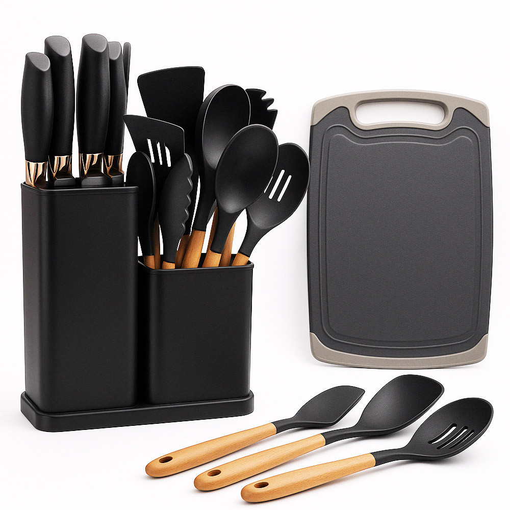 Набір кухонного приладдя, 19 предметів Kitchen Set, Чорний / Набір приладів для кухні / Набір для кухні Київ - фото 1