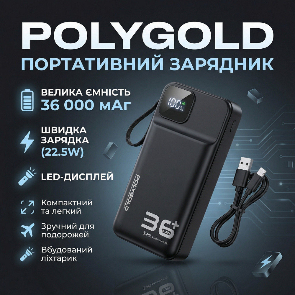 Повербанк Polygold PG-PW328 36000 mAh 22.5W Днепр - изображение 1