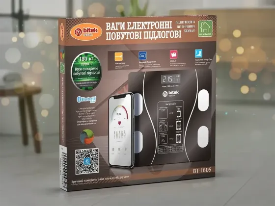 Электронные напольные весы BITEK BT-1605 до 180 кг, стеклянные, квадратные, LED дисплей, с APP Одесса