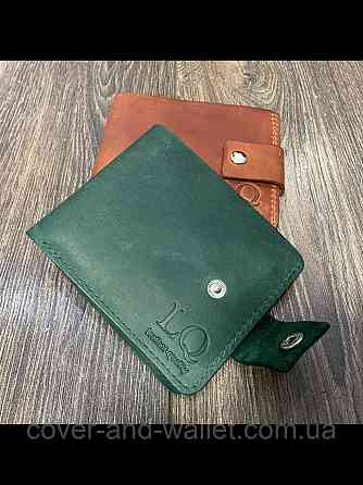 Винтажный кожаный кошелек ручной работы зеленого цвета LQ Leather Киев