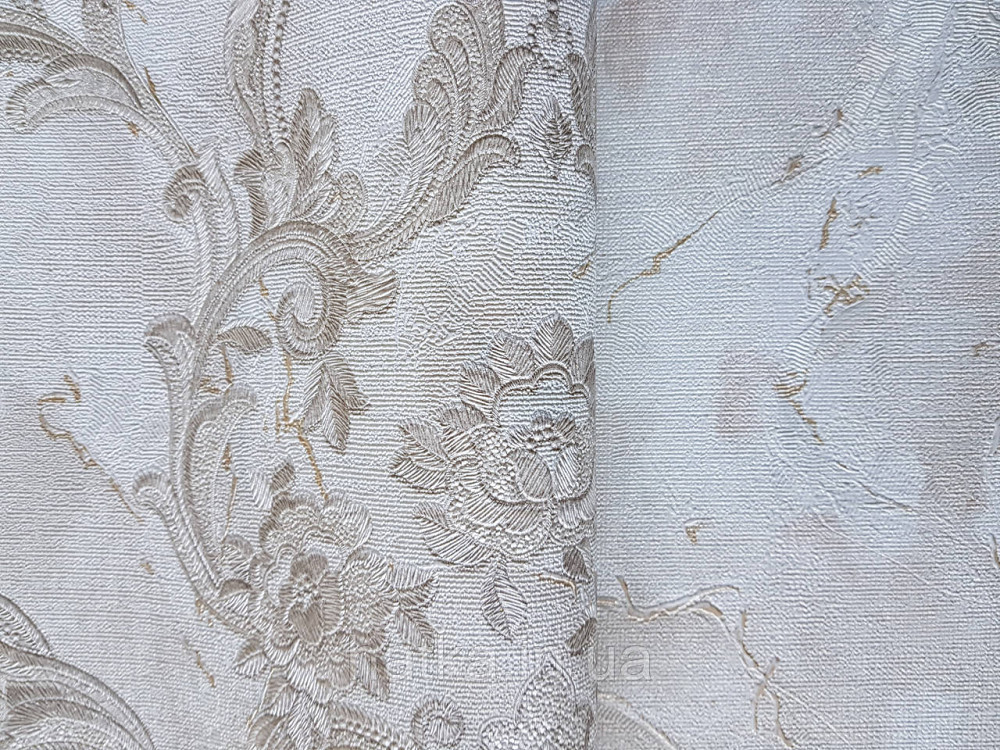 Шпалери метрові вінілові на флізелін Grandeco Poem вензелі структурні золотисті на молочному Київ - фото 3