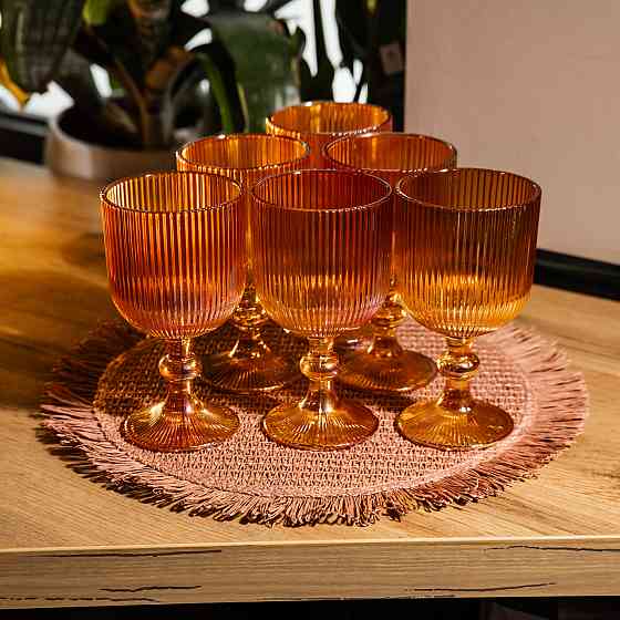 Набір келихів для вина 6 штук 300 мл на ніжці скляні Бурштиновий Yiwu HP-19-210 Коломыя