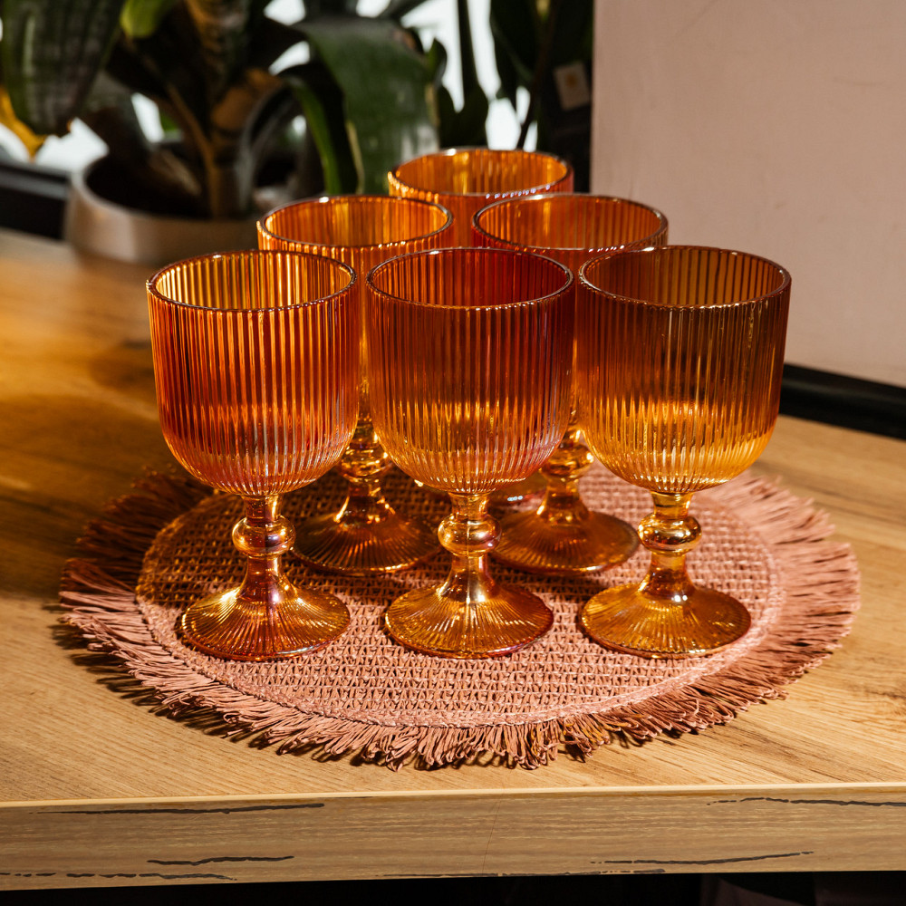 Набір келихів для вина 6 штук 300 мл на ніжці скляні Бурштиновий Yiwu HP-19-210 Коломыя - изображение 3