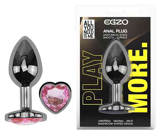 Анальная пробка с кристаллом EGZO - Dark Silver Heart Plug Pink size S Sex Aura Киев
