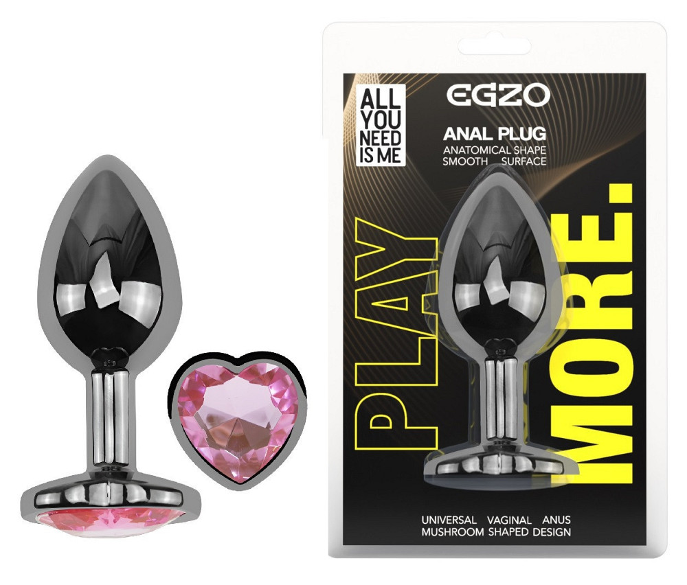 Анальная пробка с кристаллом EGZO - Dark Silver Heart Plug Pink size S Sex Aura Киев - изображение 1