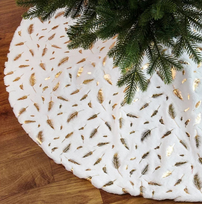 Килим під ялинку білий з малюнками пір'ячка -  діаметр 90см Київ - фото 2