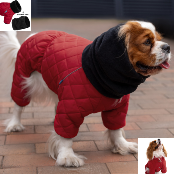 Зимовий комбінезон для собак теплий стьобаний на флісі Barksi Textile з хомутом Червоний Одеса