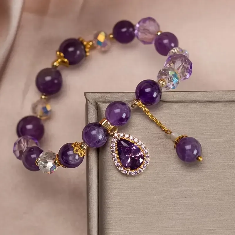 Браслет из аметистовых бусин 8 мм с подвеской-каплей – талисман гармонии Киев - изображение 3