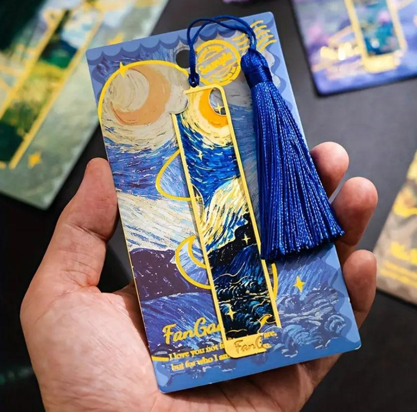 Вінтажна Закладка з Металу з Малюнком Зоряної Ночі та Місяця з Бахромою ОригІнальна закладка для кни Київ - фото 1