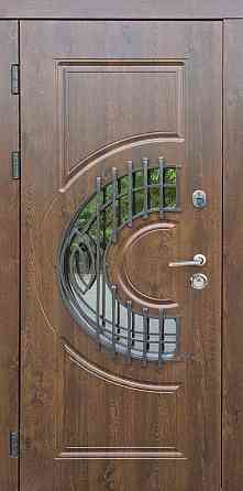 Форт-М Дверь уличная 3х контурная! Модель Трио-Греция цвет Дуб темный, стеклопакет, ковка Киев