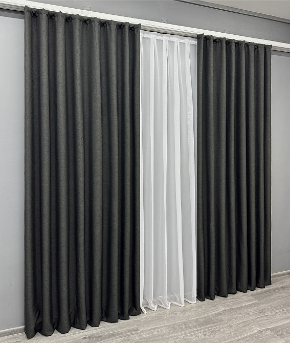 Комплект готовых штор VR-Textil Лен ALORA-TON № 1872ш Графитовый 150х290см 2 шт (33-0834) Киев - изображение 4