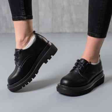 Жіночі Чорні броги Туфлі Оксфорди на Танкетці Шкіряні Мокасини (розміри: 36,37,38,39,40,41) Дніпро