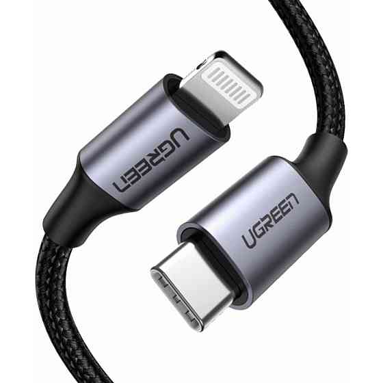 Кабель UGREEN US304 USB-C to Lightning M/M Cable Aluminum Shell Braided 1m (Black) (UGR-60759) Миколаїв