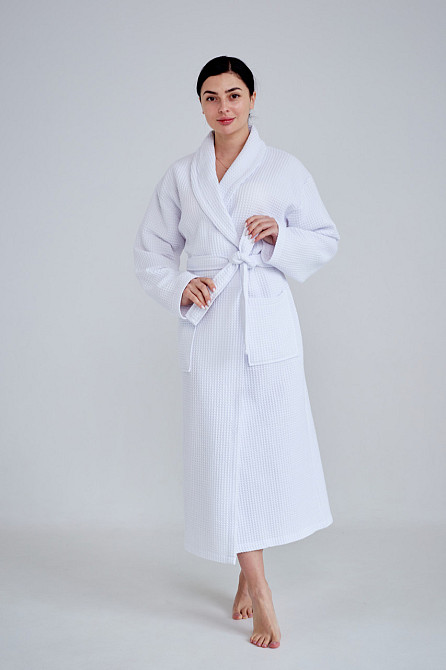 Женский вафельный халат Ideal Textile длинный белый XL Черновцы - изображение 4