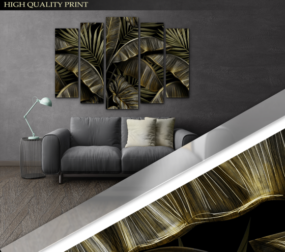 Модульна картина у вітальню / спальню Абстракція Золоті Листя Art-456_5 ( 80х118см ) Київ