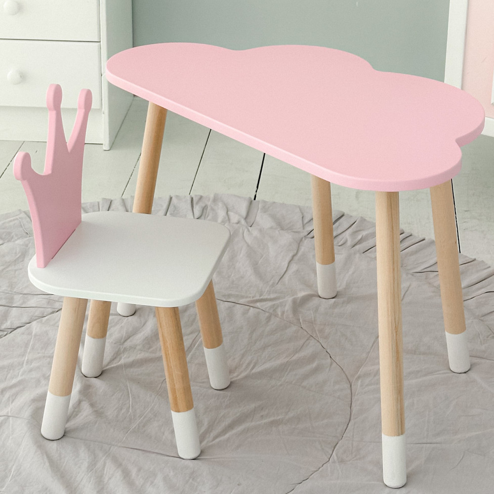 Стол тучка и стул детский корона розовый с белым сиденьем. Столик для уроков, игр, еды Киев - изображение 9