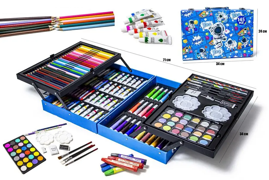 Набір для малювання у валізі 145 предметів / Дитячий набір для творчості Синій Космос Одеса - фото 1