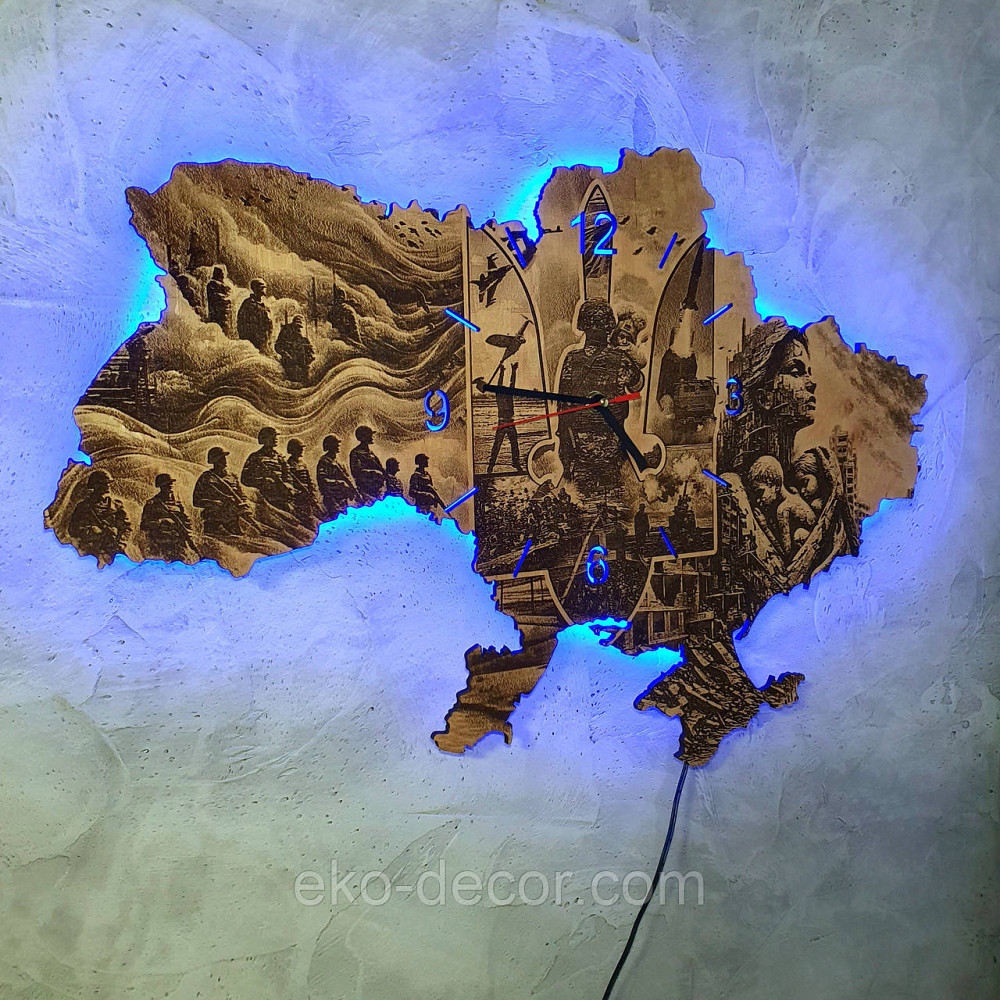 Дерев`янний настінний годинник з підсвіткою "Захисник" 60*40 см Київ - фото 7