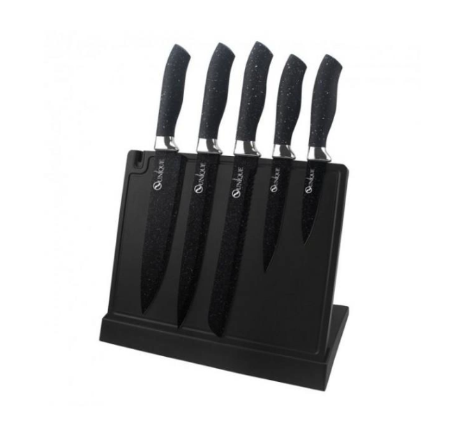 Набор кухонных ножей UNIQUE UN-1841 с магнитной подставкой чёрный Одесса - изображение 8