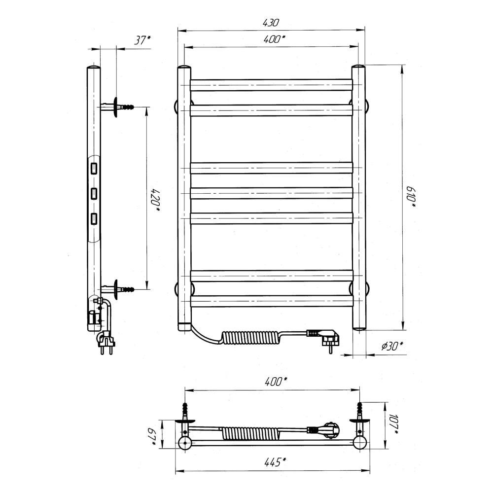 Электрический потенцесушитель Laris Кватро П7 400Х600 Э левое подкл. S3 Киев - изображение 6