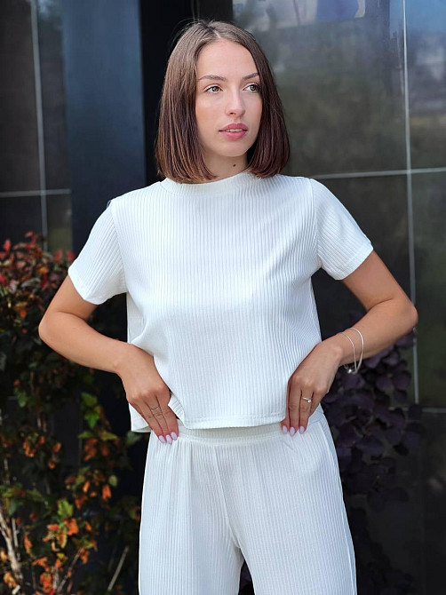 Стильний легкий костюм у рубчик Молочний XS-S Харків - фото 2