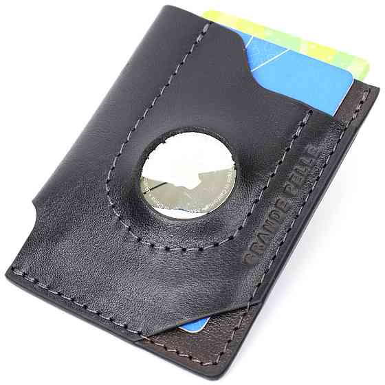 Стильний картхолдер з утримувачем для Apple AirTag з натуральної шкіри GRANDE PELLE 11610 Чорний Київ