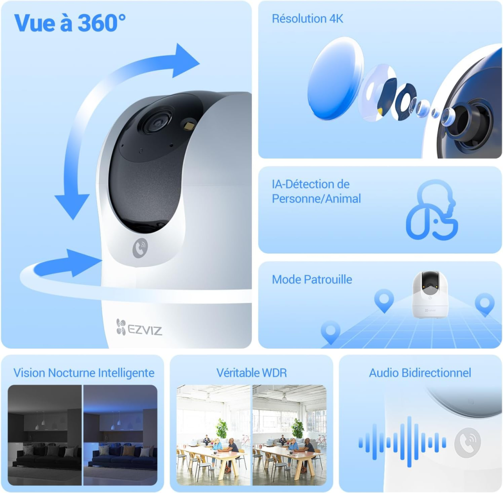 IP-камера EZVIZ C6N G1 4K Wi-Fi 2.4/5 ГГц, 360°, AI виявлення людей і тварин, кольорове нічне бачення, WDR, Alexa Київ - фото 3